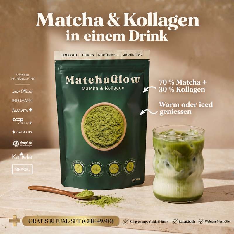 MatchaGlow-Beutel mit Matcha Latte und Gratis Ritual-Set