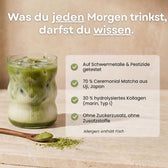 Matcha Latte mit Informationen zur MatchaGlow-Rezeptur und Produktanalyse